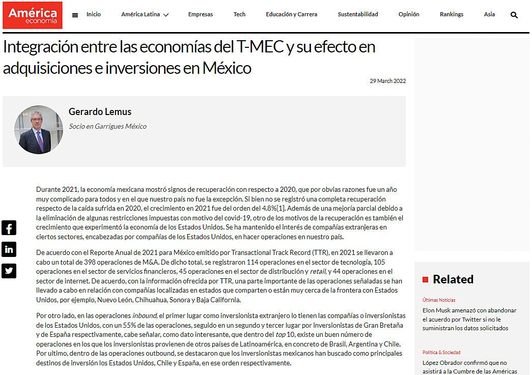Integracin entre las economas del T-MEC y su efecto en adquisiciones e inversiones en Mxico